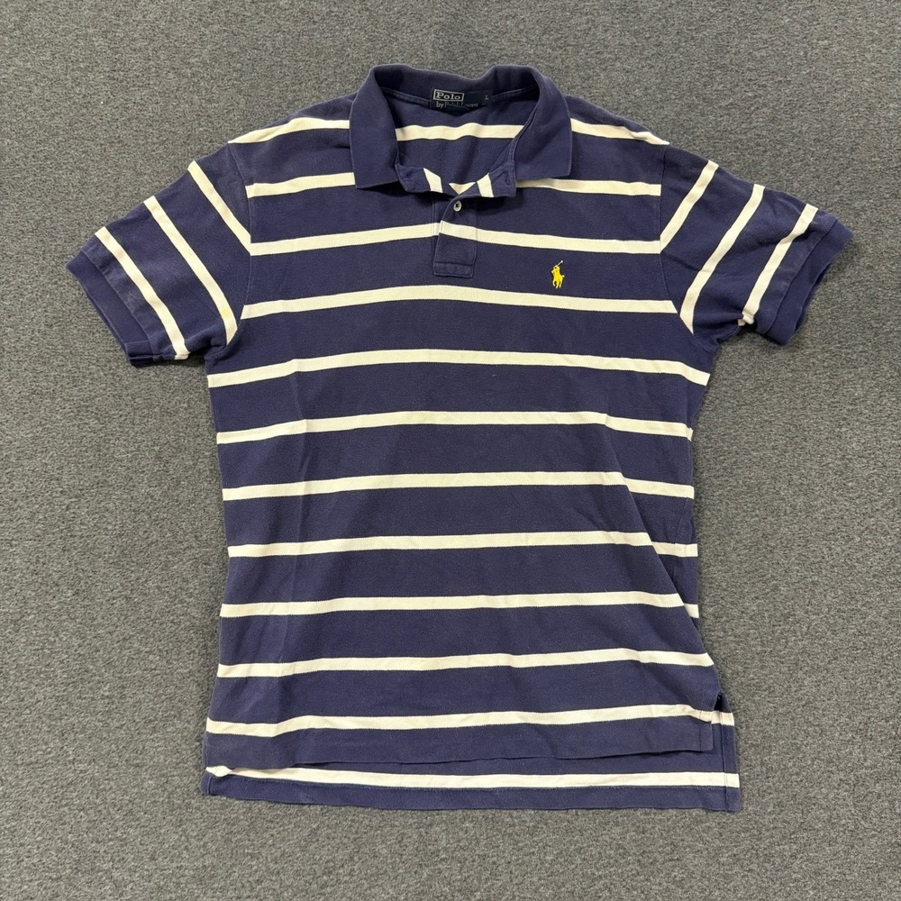 Modern Polo Ralph Lauren Polo Shirt Mens L Blue Good Striped Short Sleeve Cotton